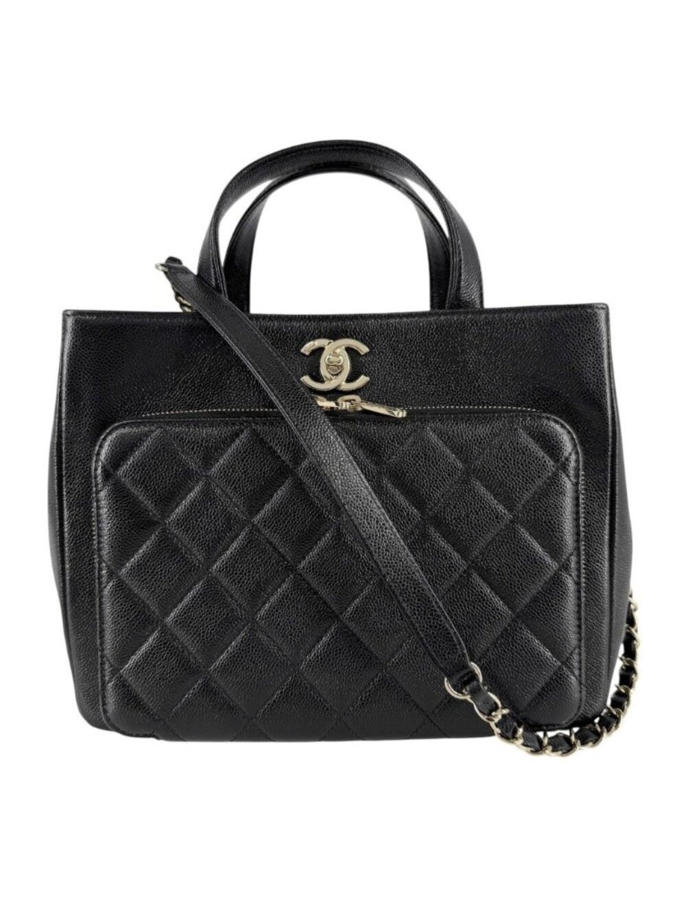 Chanel 2-Way Quilted Business Affinity Chain Shoulder Bag Crossbody Caviar
